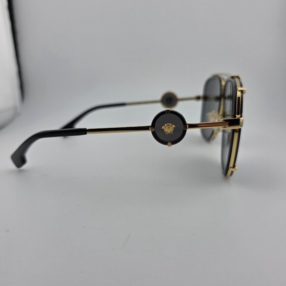 Versace MOD 2233 Men's Gray Lens Black Gold Metal Frame Aviator Sunglasses - Picture 3 of 7